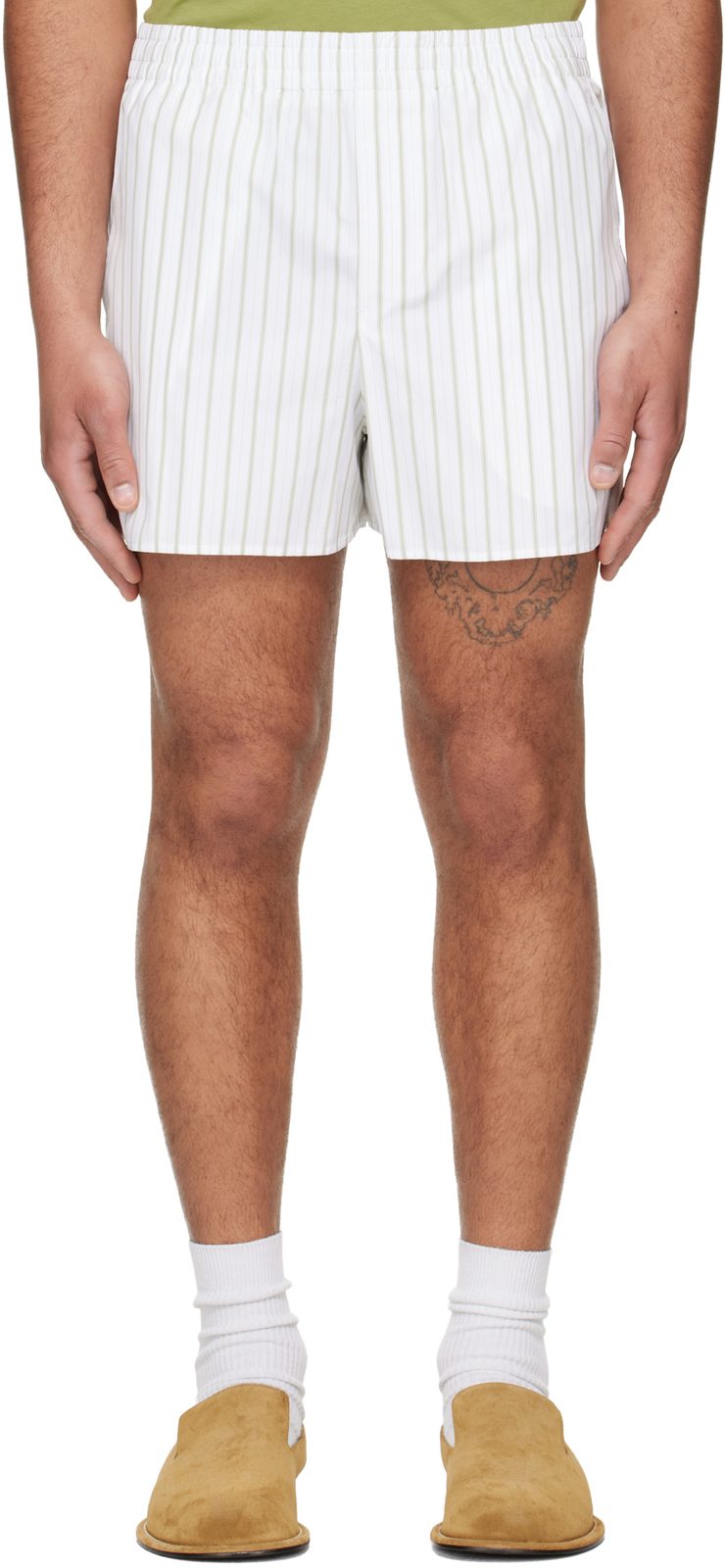 오프화이트 & Green Cotton Elasticated Shorts 261482M193001