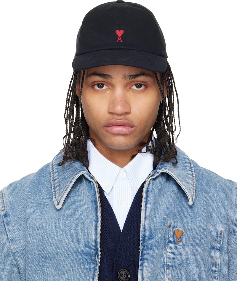 Black Cotton Ami de Coeur Embroidery Cap 261482M139000