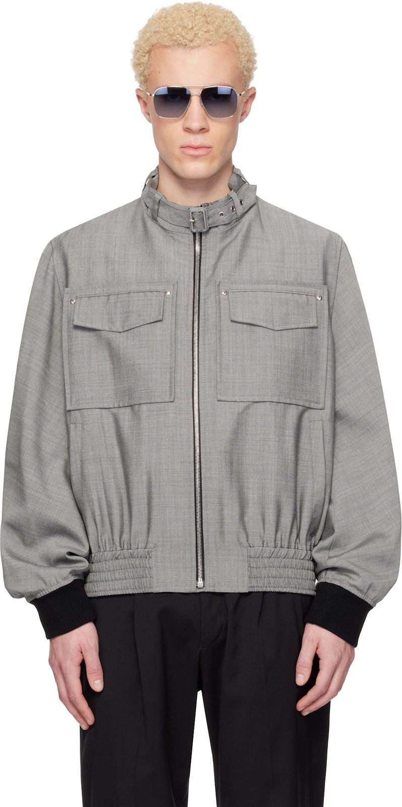 Gray Mohair Wool Jacket 261254M180000
