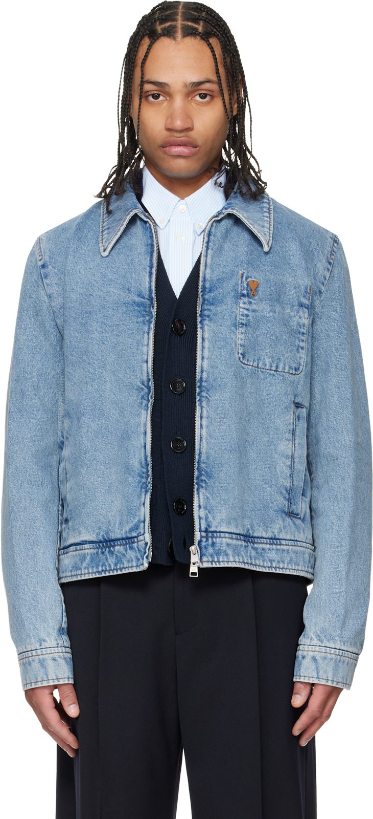 Blue Cotton Contrasted Ami De Coeur Denim Jacket 261482M177002