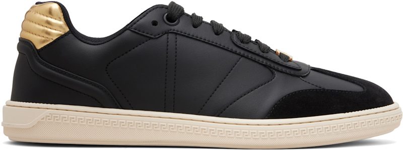 Black Greca Court Faux-Leather Sneakers 261404M237004