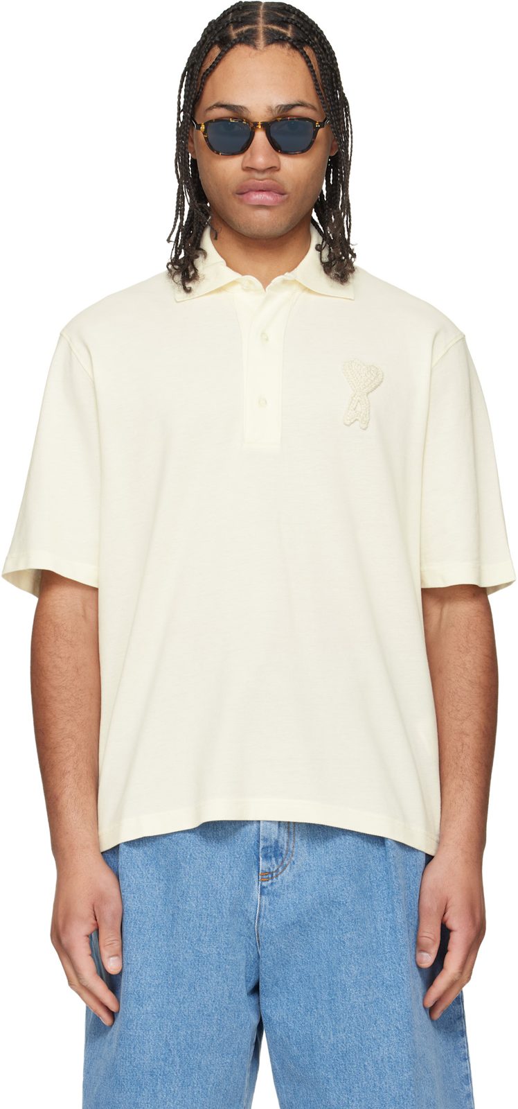 오프화이트 Cotton Ami de Coeur Knitted Patch Polo 261482M212002