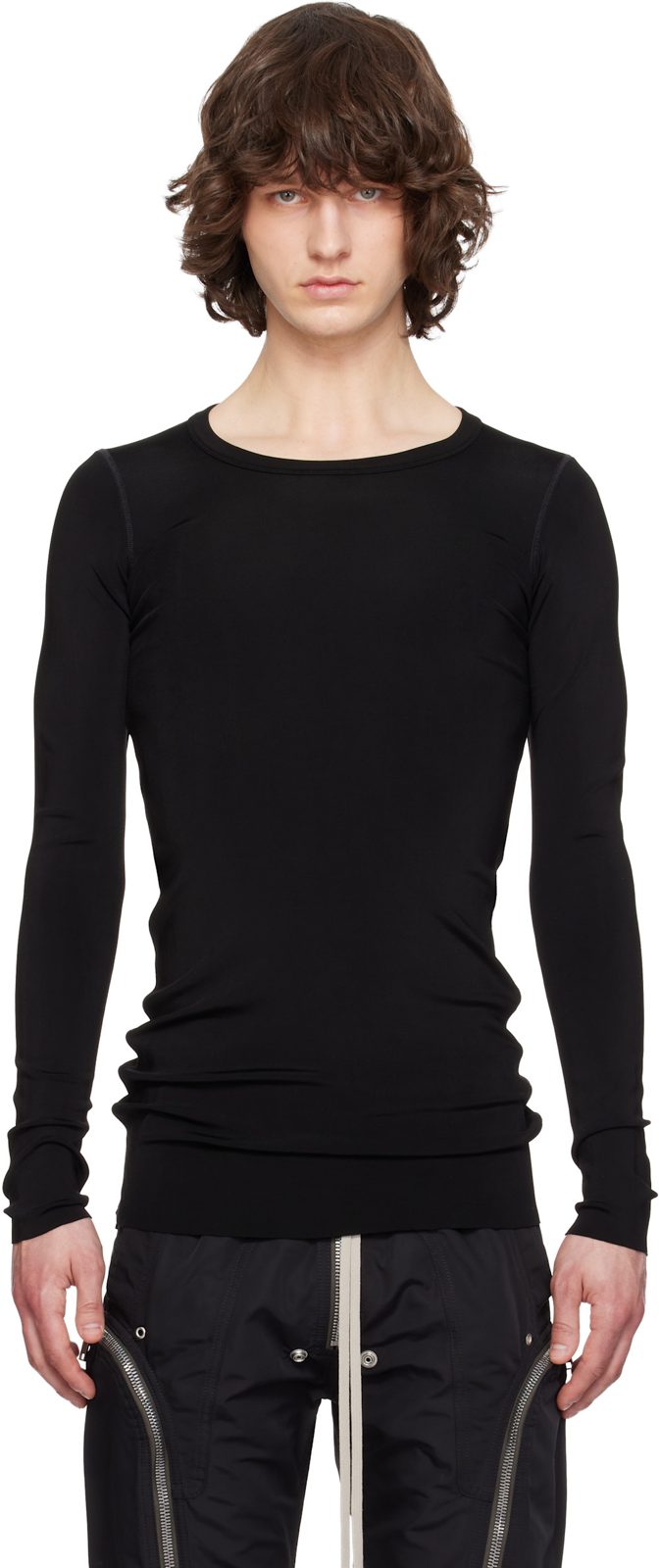 Black Temple Rib LS T-shirt 261232M213033