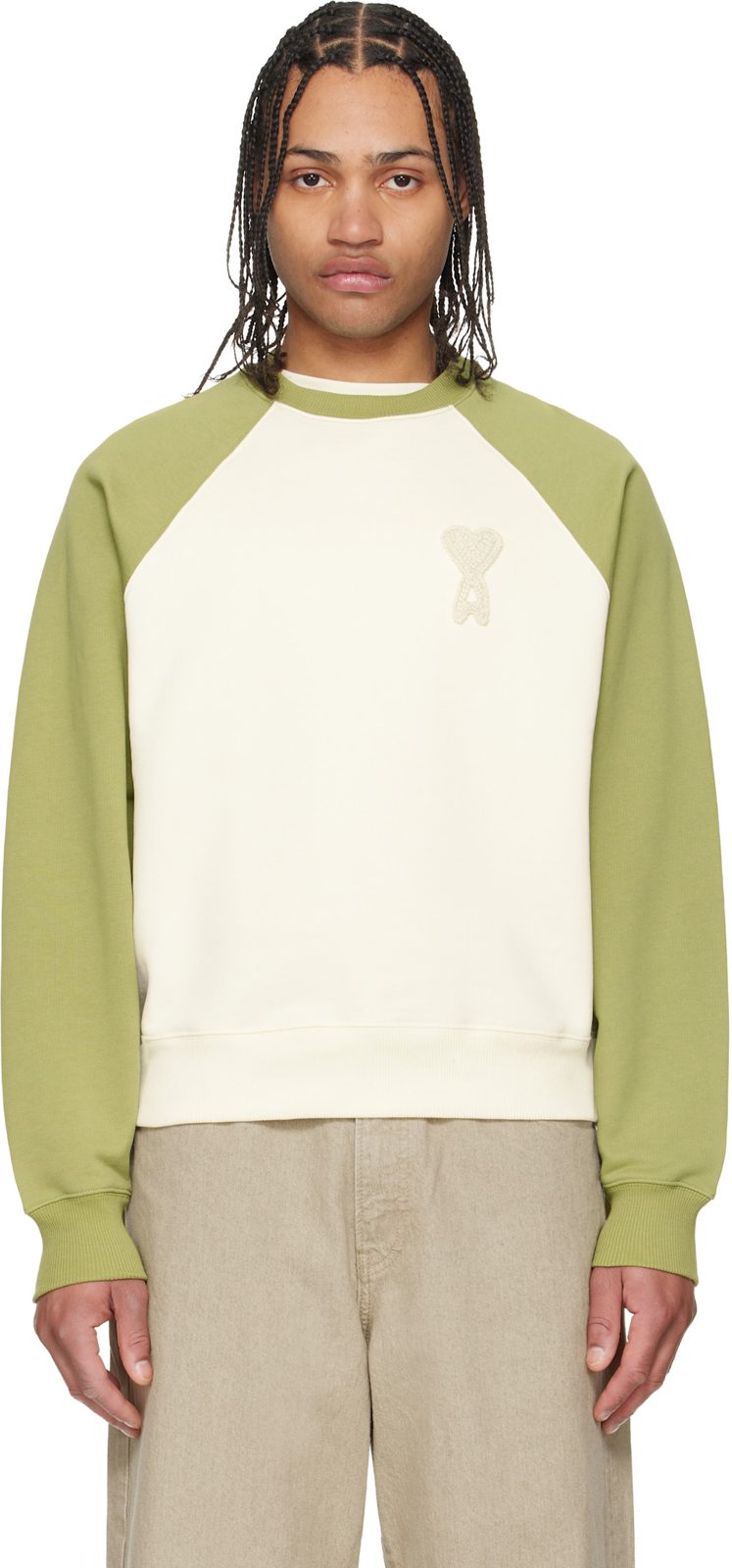 Green & [오프화이트] Cotton Knitted Ami de Coeur Sweatshirt 261482M204005