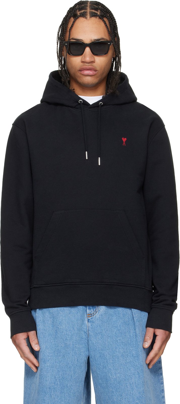 Black Cotton Red Ami de Coeur Hoodie 261482M202013