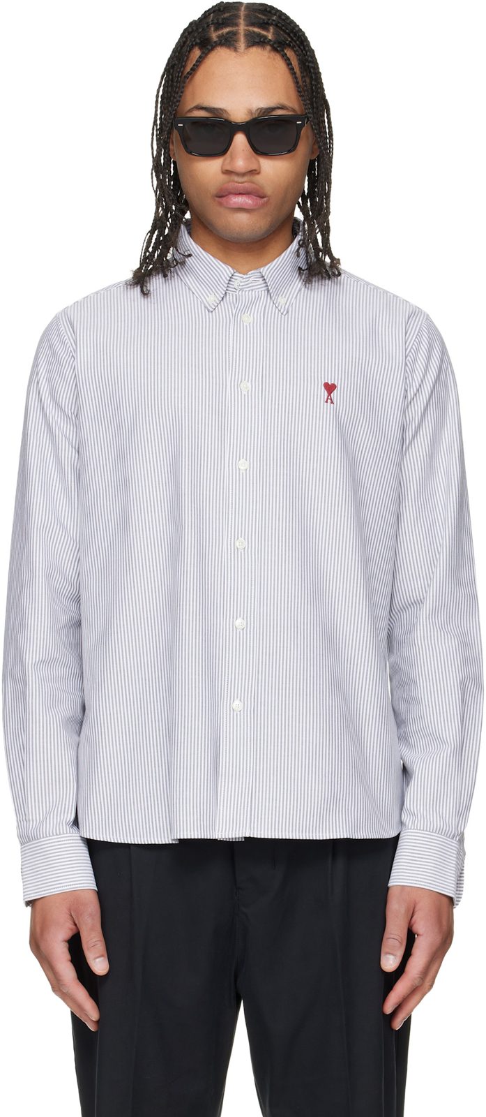 Gray Cotton Ami de Coeur Oxford Shirt 261482M192017