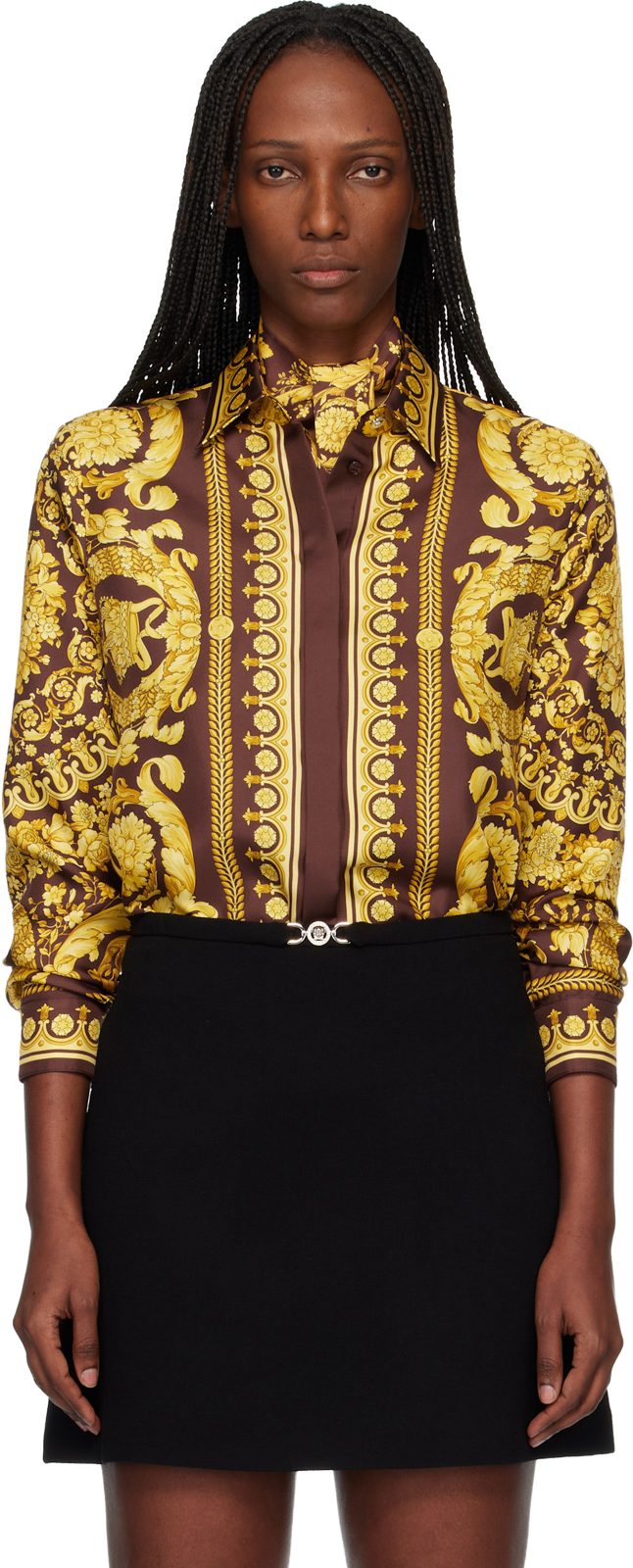 Burgundy & Gold Printed Silk Shirt 261404F109002