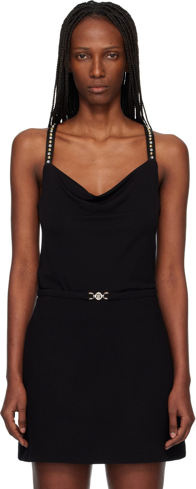 Black Stretch Crepe Jersey Gathered Top 261404F111004