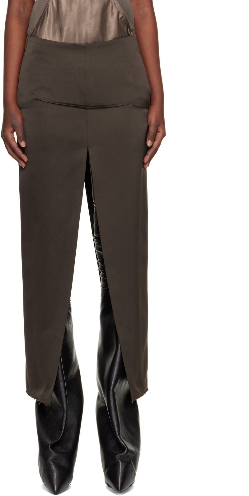 Gray Temple Sliced Midi Skirt 261232F092009