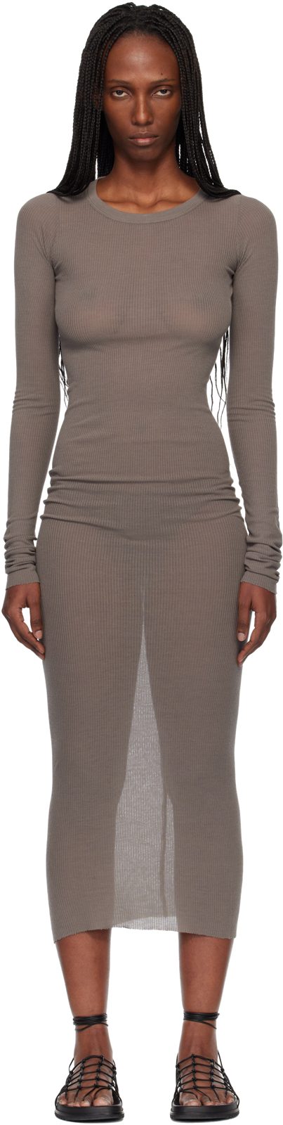 Gray Temple Rib LS Midi Dress 261232F054016