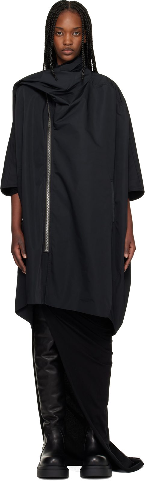 Black Temple Sail Biker Coat 261232F059000