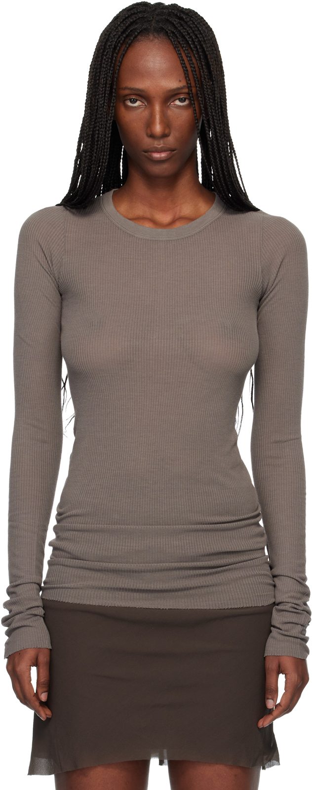 Gray Temple Rib LS T-shirt 261232F110014