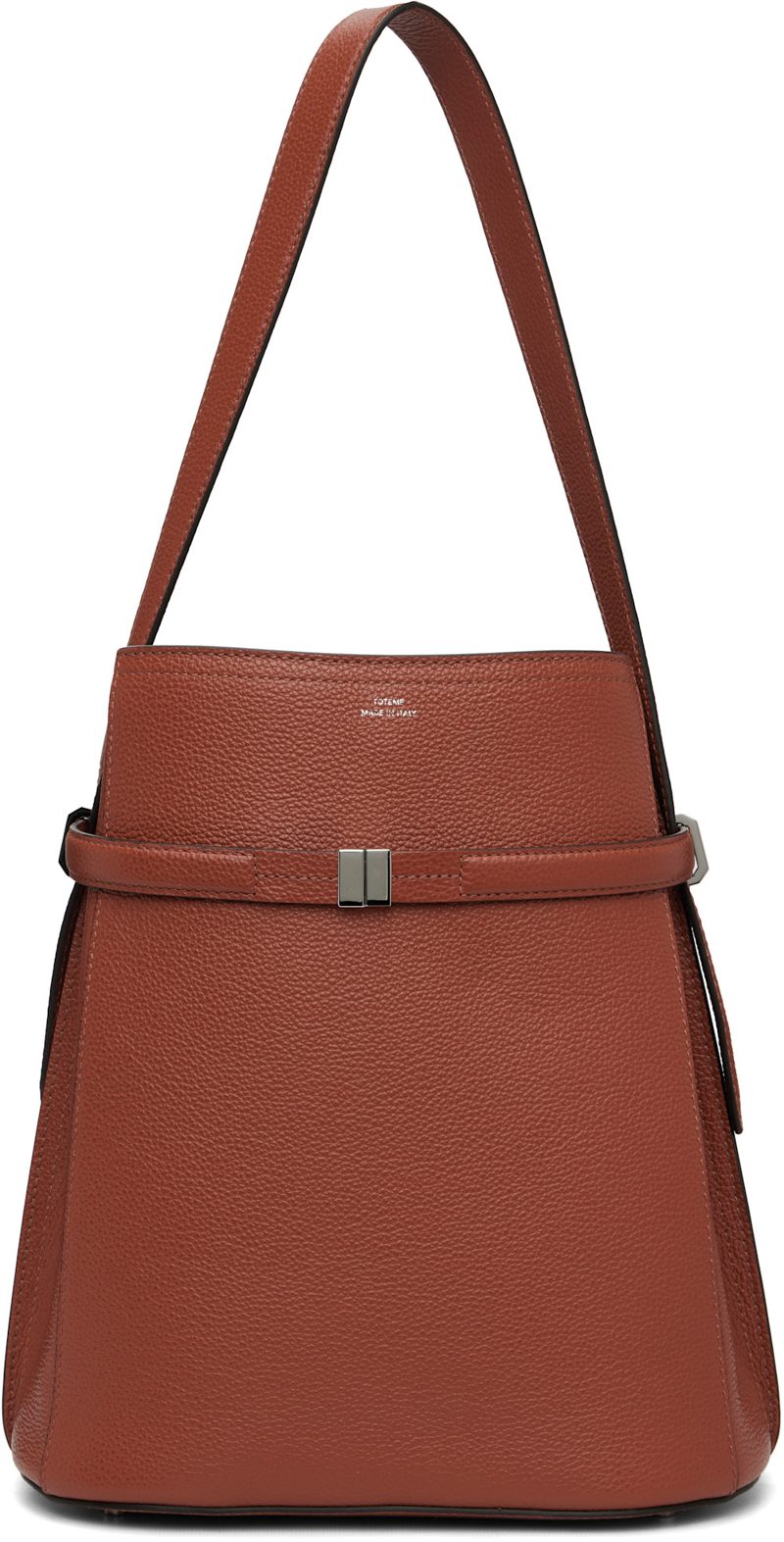 TOTEME Tan Belted Grained-Leather Bucket Bag 261771F049008