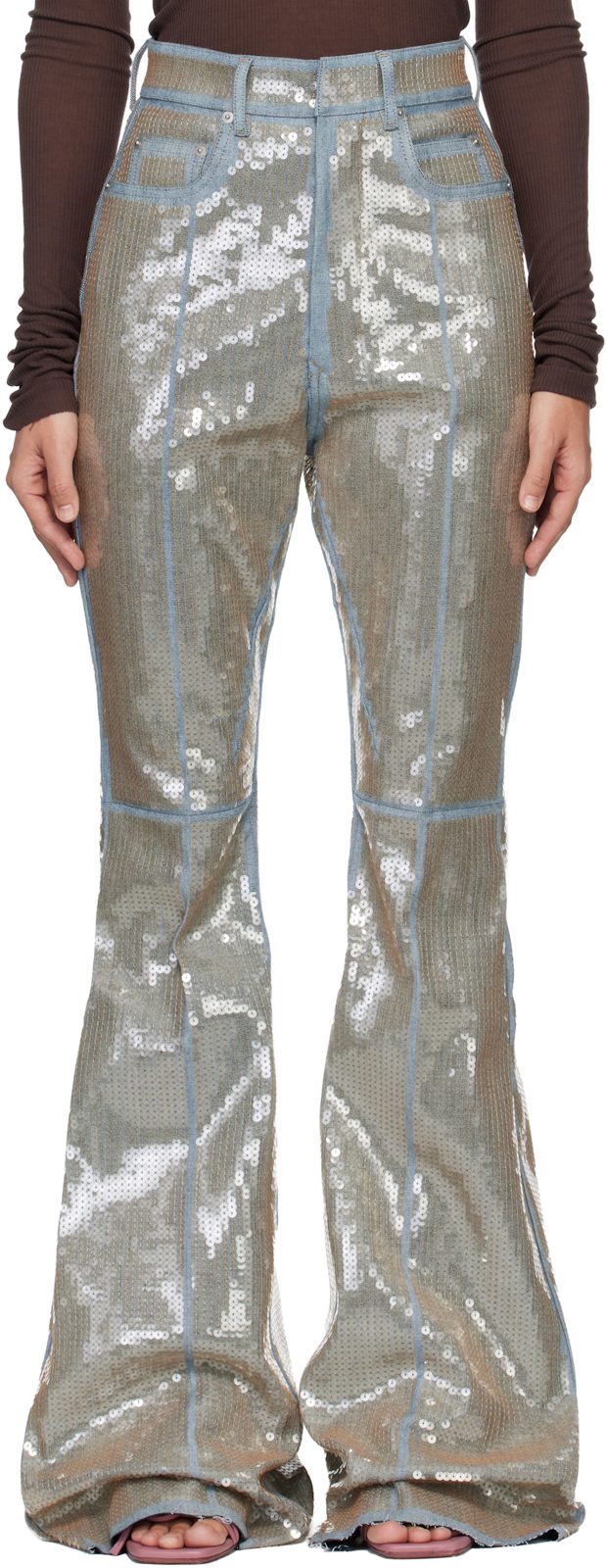 Blue & Beige Temple Bolan Bootcut Jeans 261232F069001