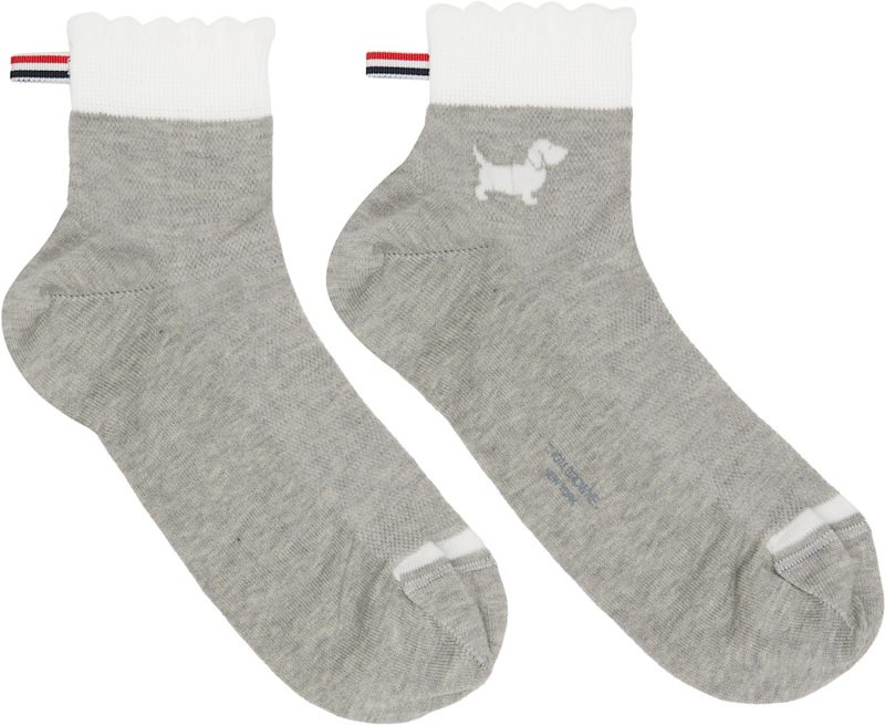 Gray Pointelle Stitch Hector Crew Socks 261381F076014