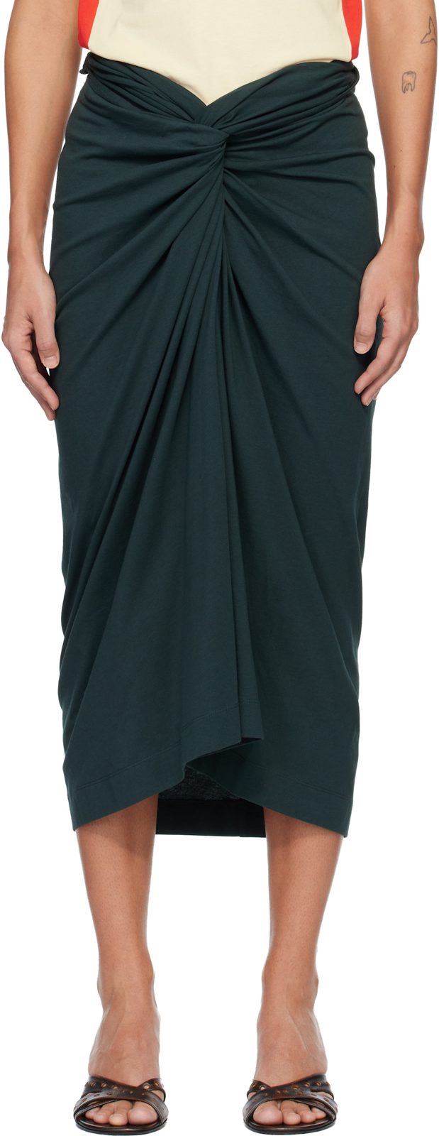 Green Knotted Jersey Midi Skirt 261358F092011
