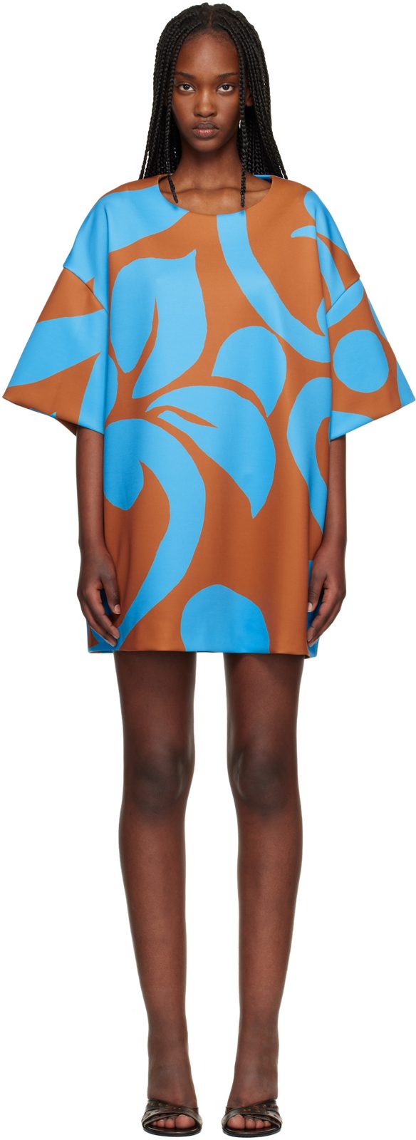 Blue & Tan Oversized Minidress 261358F052002