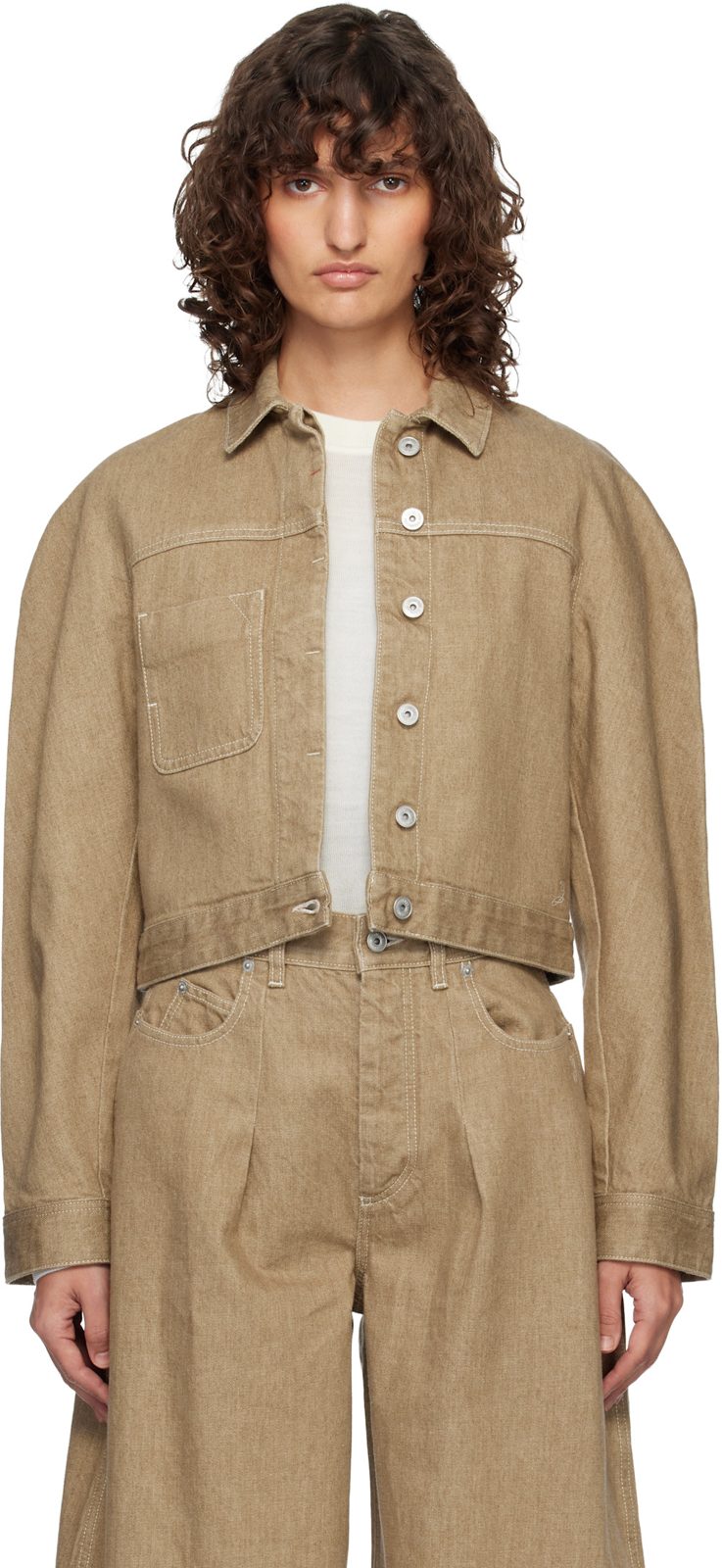 Beige The Ovalo cargo Denim Jacket 261553F060002