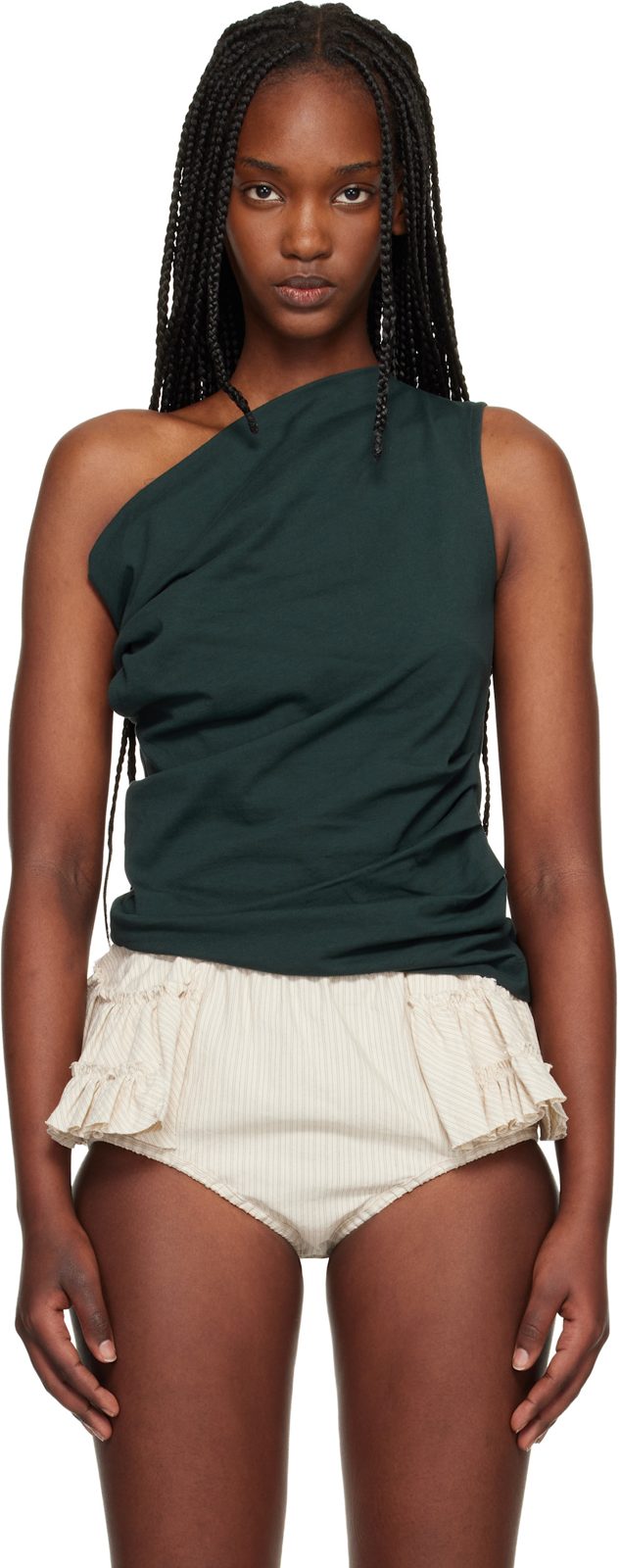 Green Draped Tank Top 261358F110023