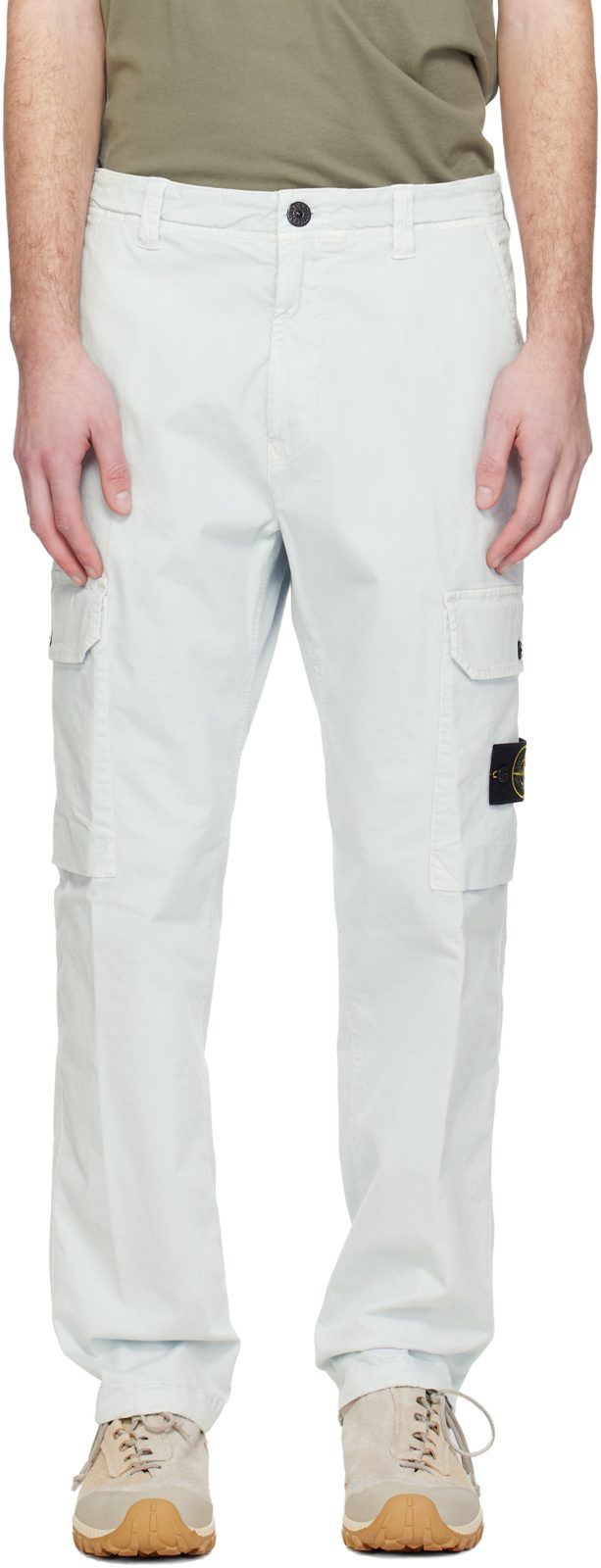 Blue 3100011 Organic Broken Twill Old Effect Cargo Pants 261828M188001