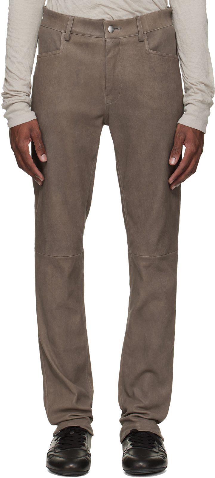 Gray Temple Tyrone Leather Pants 261232M189008