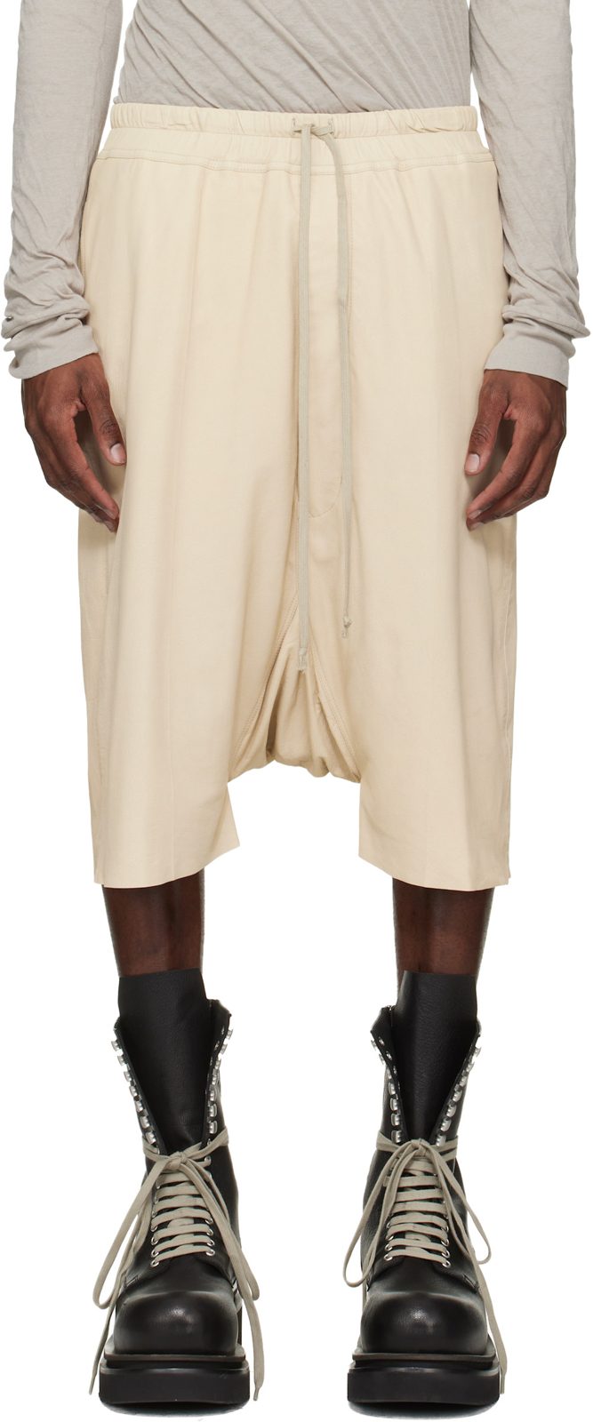 Beige Temple Rick S Pods Leather Shorts 261232M193049