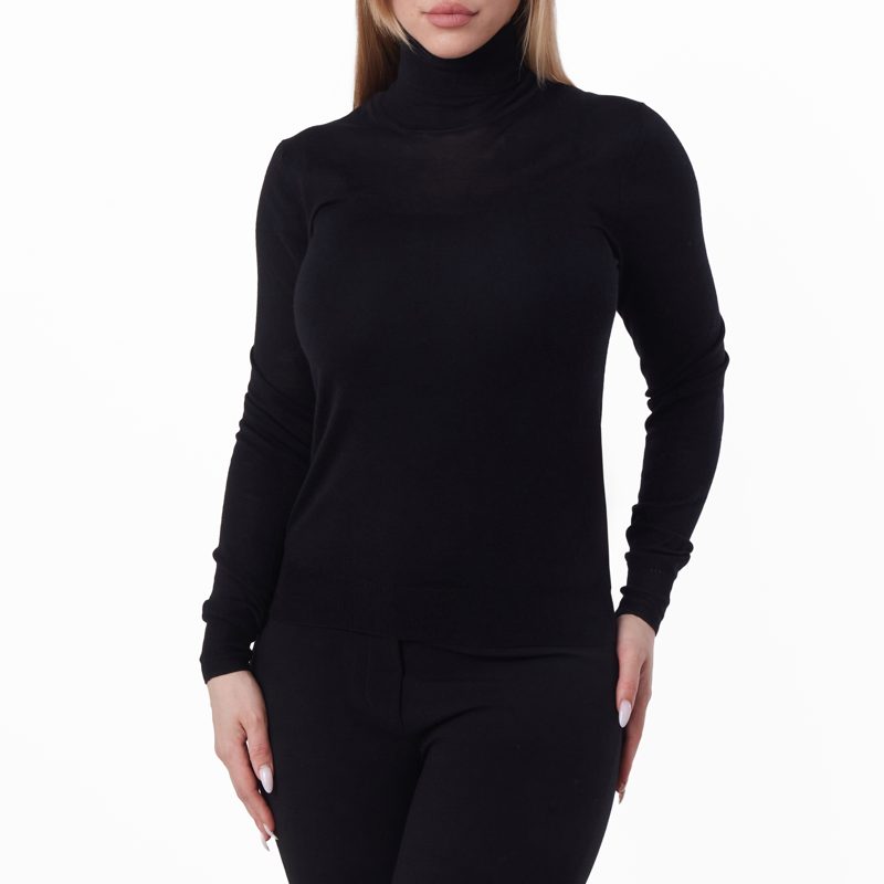 Womens Black Turtleneck Wool Pullover