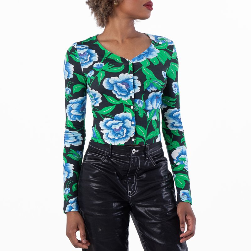 All-Over Peonies Print V-Neck Cardigan