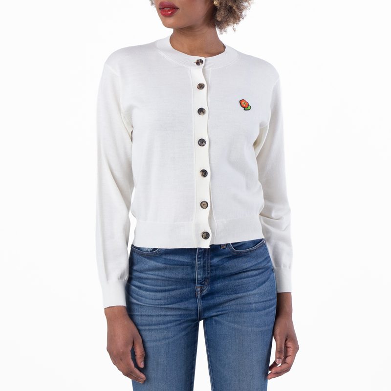 Embroidered Crewneck Wool Cardigan
