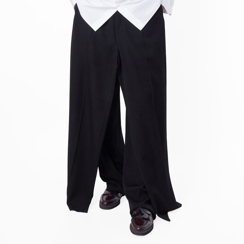 Mens Double Front Ironed Pleats Twill Wide-Leg Pant