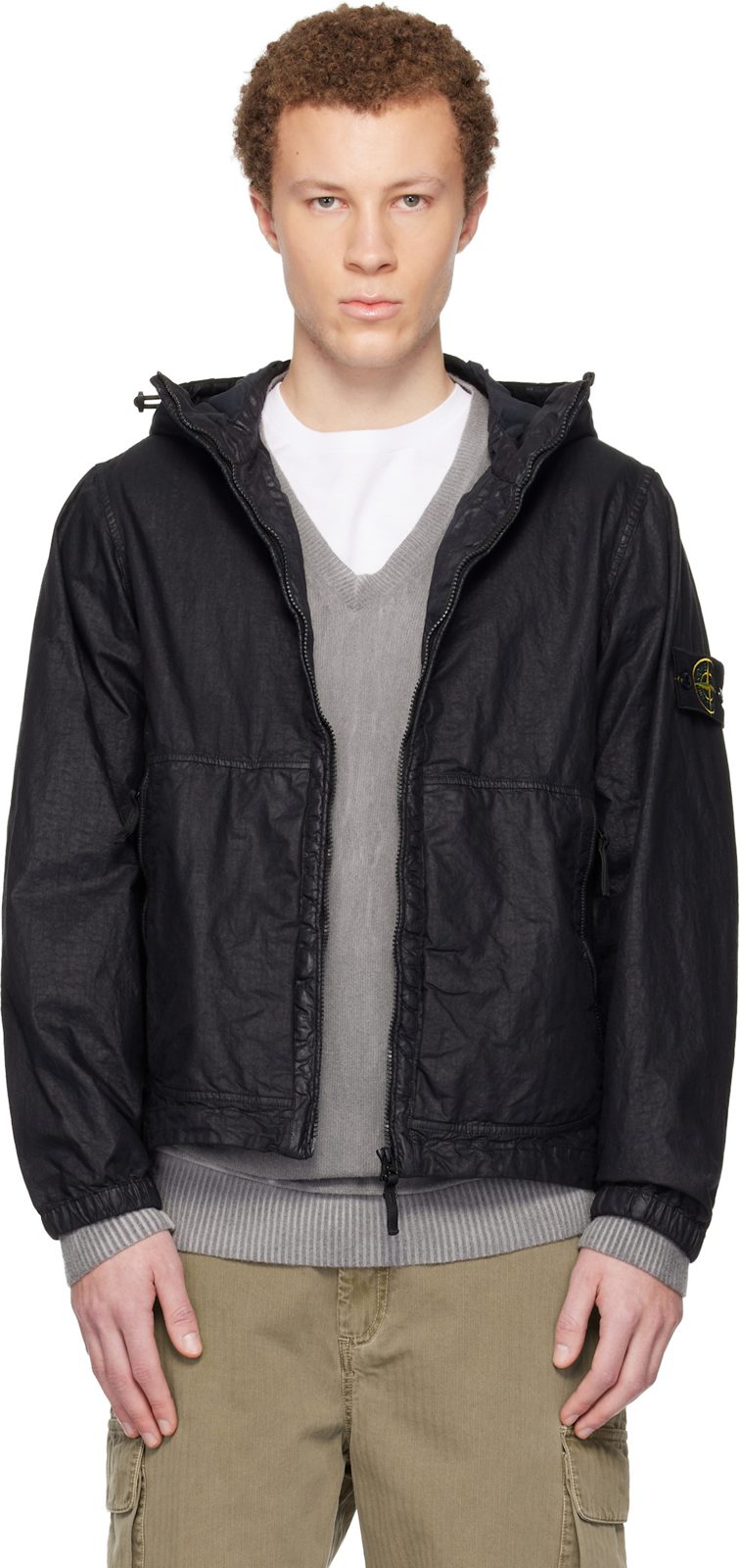 Black 4100053 Organic-Look Nylon Panama-TC Jacket 261828M180049