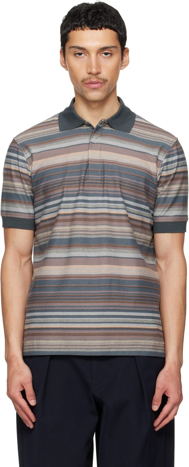 Paul Smith Taupe & Gray Textured Stripe Polo 261260M212000