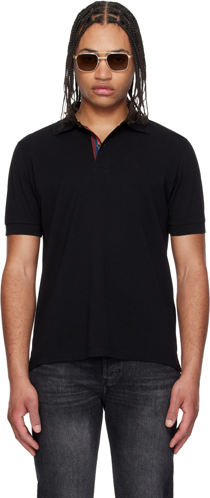 Paul Smith Black Cotton Artist Stripe Placket Polo Shirt 261260M212011
