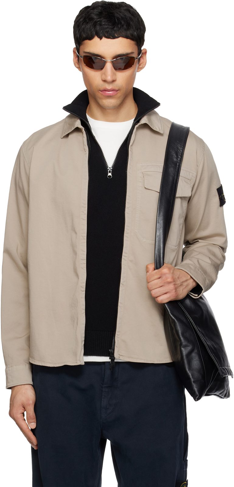 Beige 1200015 Stretch Organic Cotton Satin Shirt 261828M192013