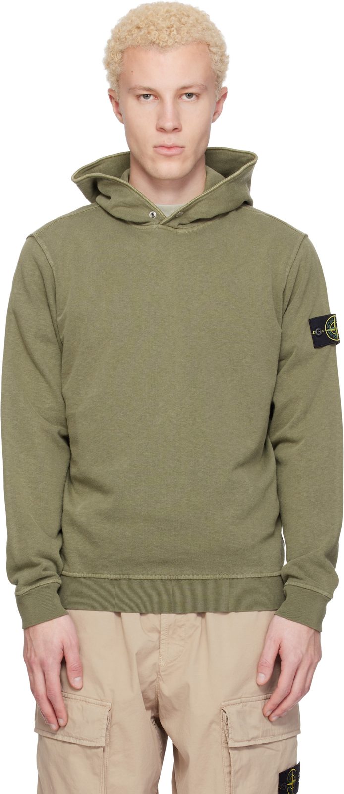 Khaki 6100031 Malfile Fleece Old Effect Hoodie 261828M202005