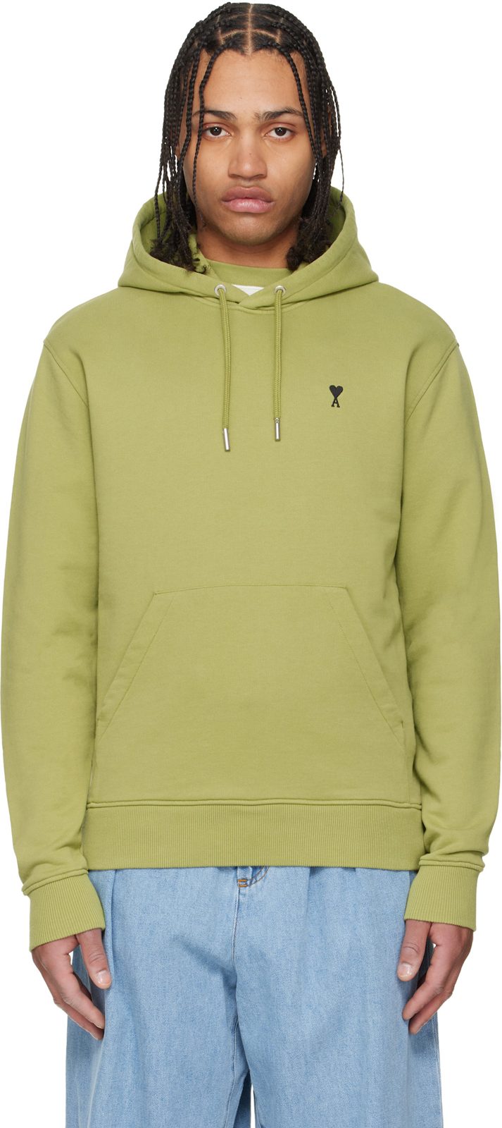 Green Cotton Contrasted Ami de Coeur Hoodie 261482M202017
