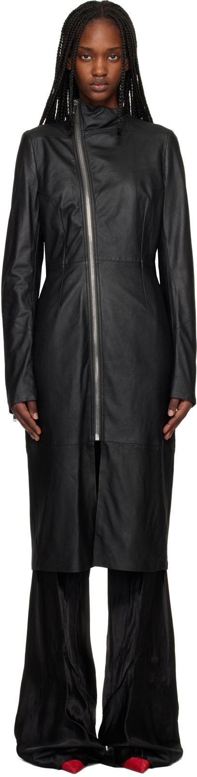 Black Temple Gary Leather Coat 261232F064001