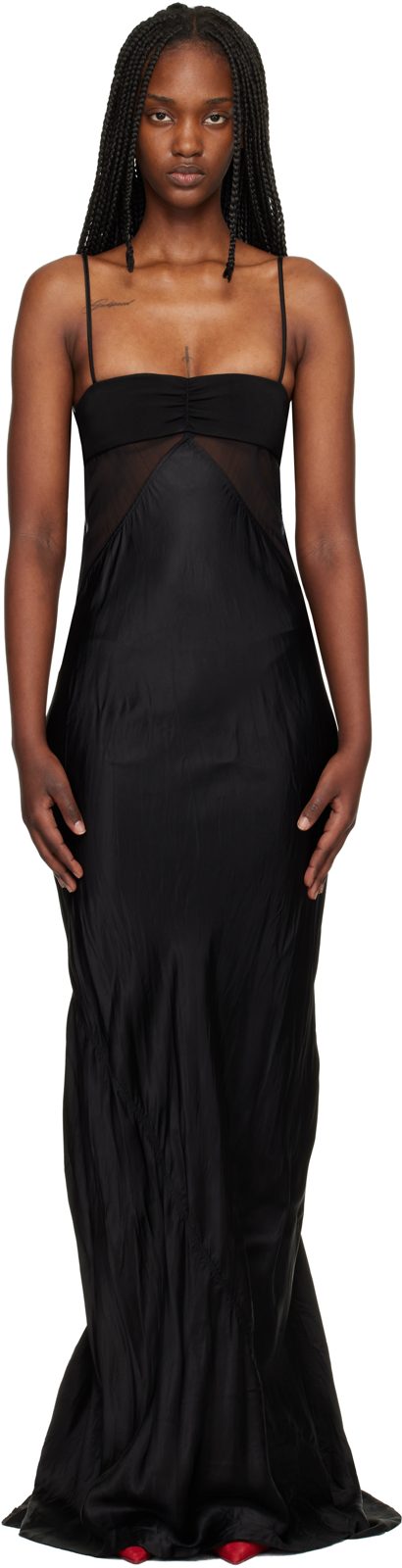 Black Temple Combo Slip Maxi Dress 261232F055001