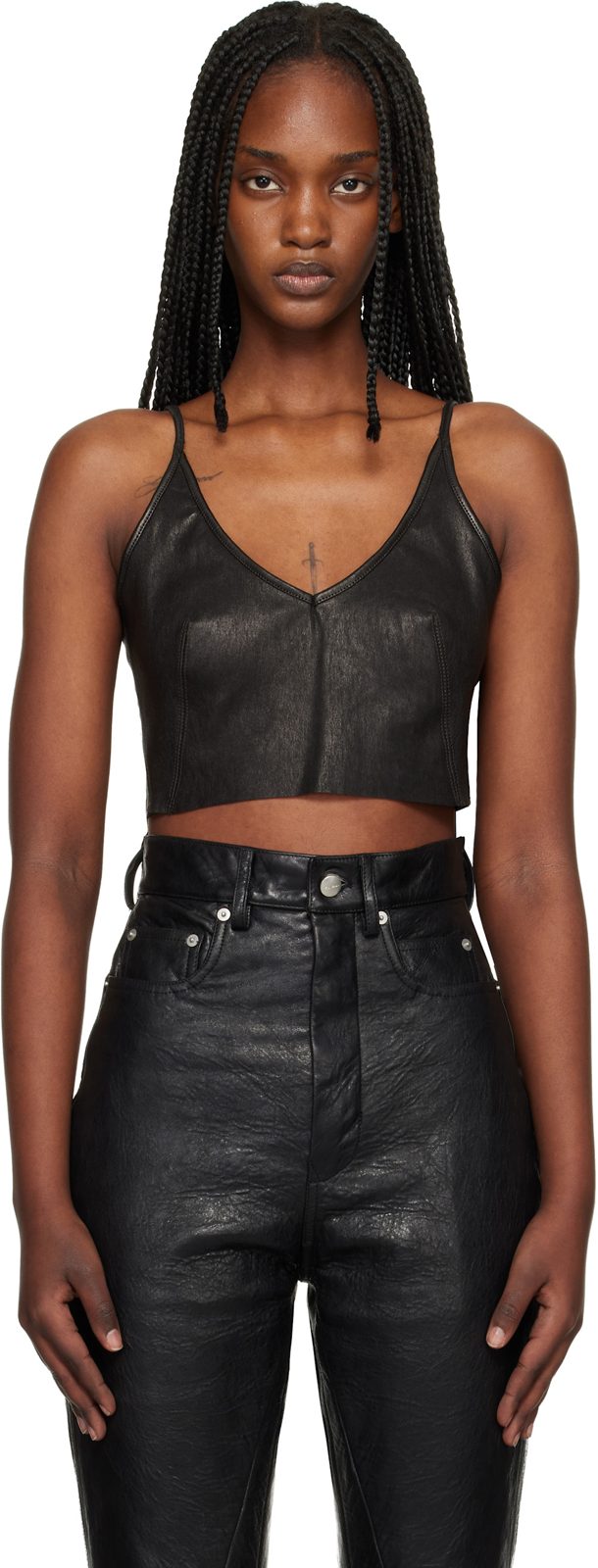 Black Temple Stretch Lamb Leather Top 261232F111018