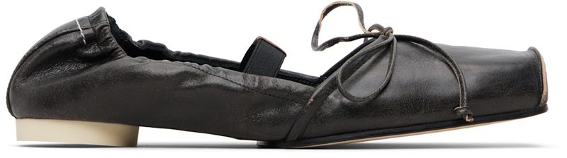 Brown Square-Toe Leather Ballerina Flats 261188F118010