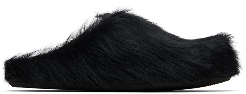 Marni Black Long Hair Calfskin Fussbett Sabot Loafers 261379F121008