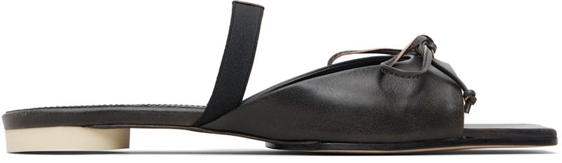 Brown Bow-Detailed Leather Slingback Sandals 261188F124007