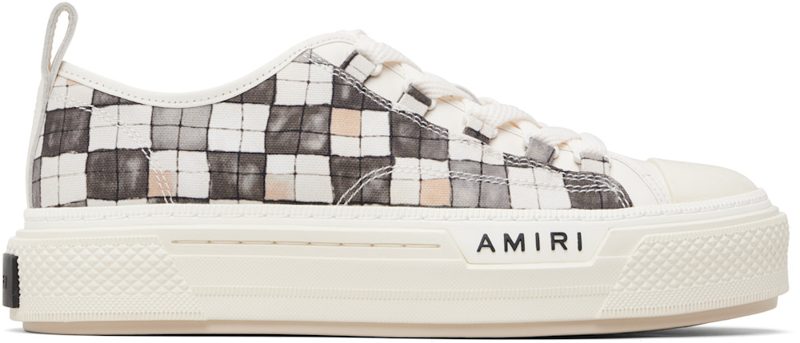 White & Gray Checkered Court Low Sneakers 261886M237053