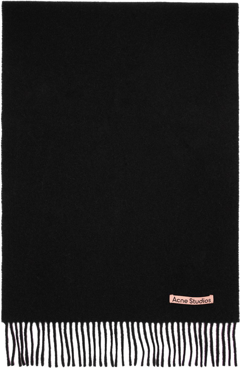 Black Fringe Wool Narrow Scarf 261129M150050