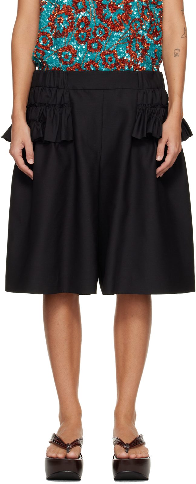 Black Ruffled Shorts 261358F088009