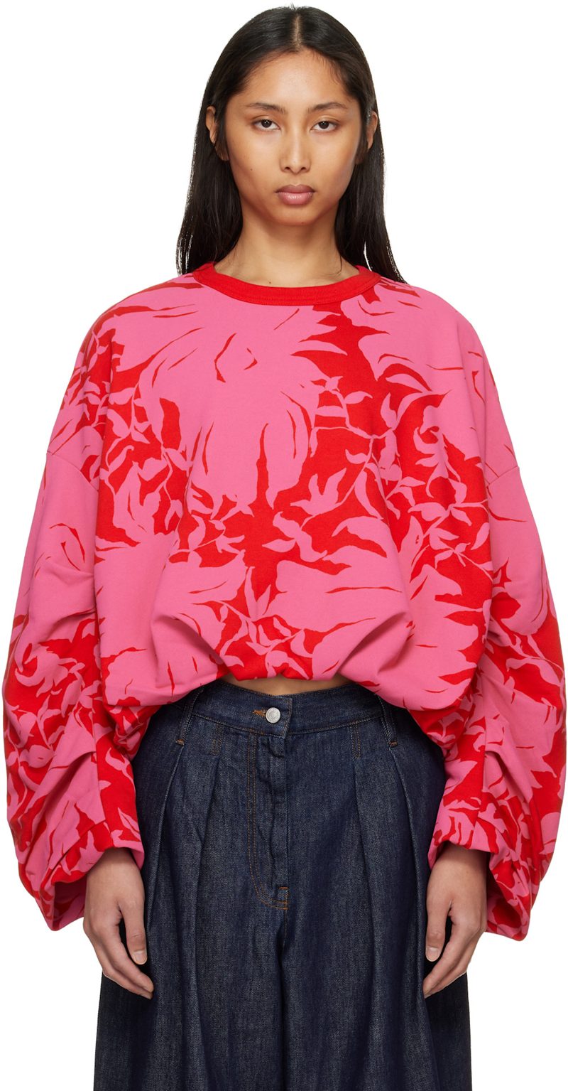 Red & Pink Draped Sweatshirt 261358F098007