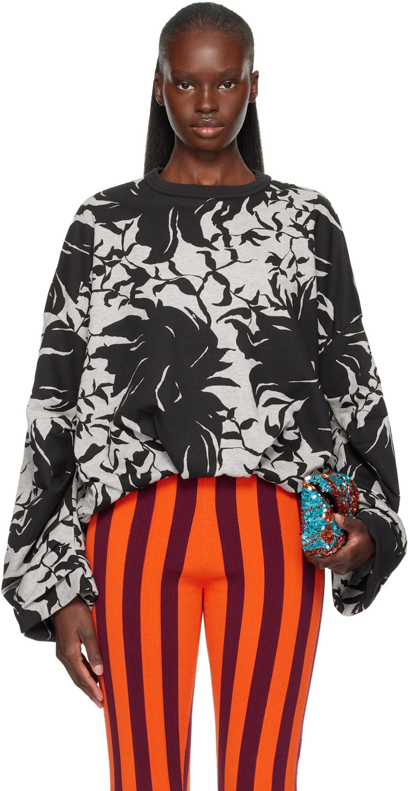 Gray & Black Draped Sweatshirt 261358F098006