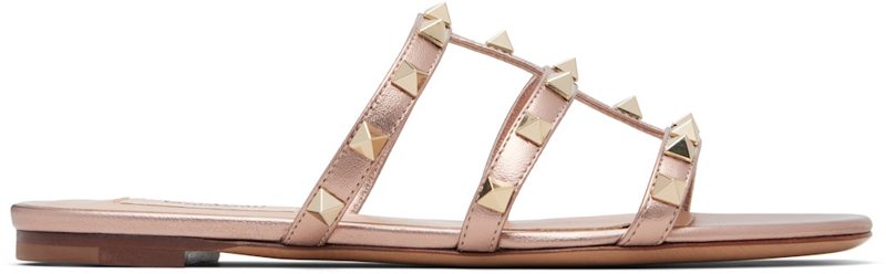 Garavani Pink Rockstud Flat Slide Sandals 261807F124017
