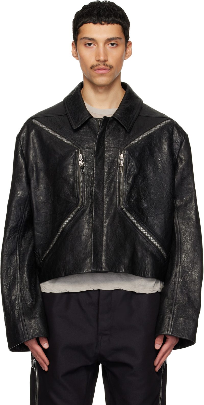 Black Temple Heizer Mac Leather Jacket 261232M181019