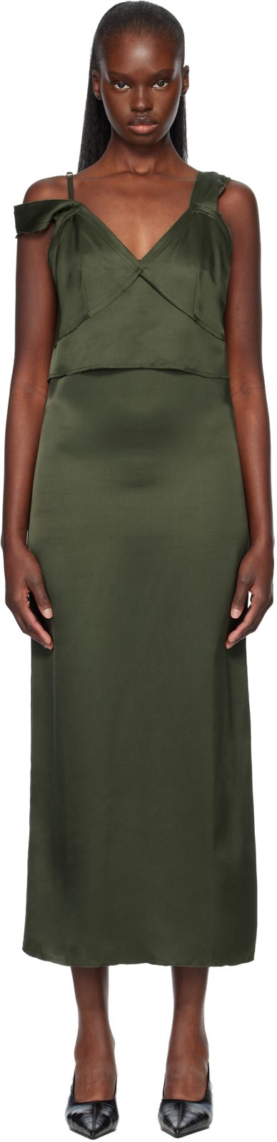 TOTEME Green V-Neck Slip Maxi Dress 261771F055007